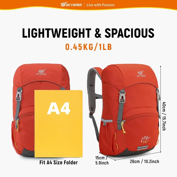 Дитячий рюкзак SKYSPER 15L - легкий та комфортний для хлопчиків та дівчаток (червоний)