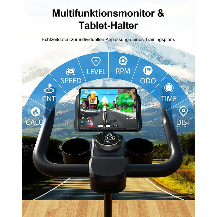 Магнітний велотренажер Lacuffy з AI-коучем та додатком, регульований опір, LCD-дисплей, до 136 кг, безшумний домашній ергометр