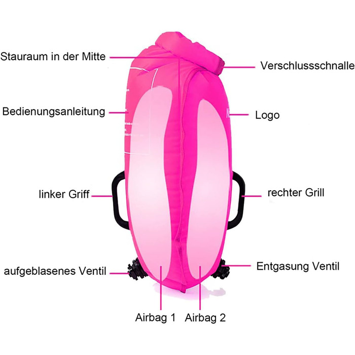 Надувна рятувальна жилетка Naturehike 18L з водонепроникним мішком для сухого зберігання, для плавання, триатлону, снорклінгу та рафтингу, ультралегка, флуоресцентний маджента