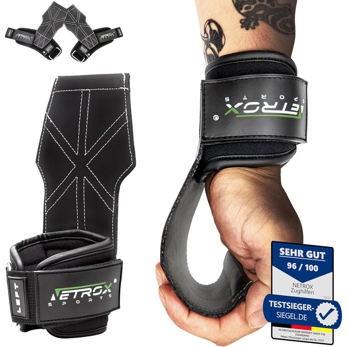 Шкіряні лямки для тяги NetroxSports Hyper Grips – зручні ремені для кросліфтингу, бодібілдингу, фітнесу та тренажерного залу, захист зап'ясть, посилення хвату, для чоловіків і жінок