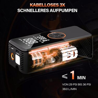 Портативний електричний компресор-насос 10000mAh, 150 PSI для велосипеда з манометром та LED підсвічуванням