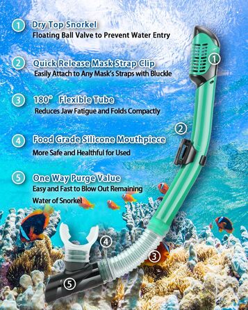 Набір для снорклінгу: маска, ласти, трубка Dry Top, великий/дуже великий, блакитний/прозорий