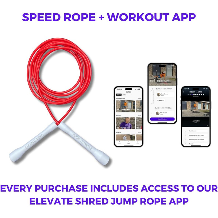 Стрибкове канат Elevate Speed Rope MAX - професійний, з міцного PVC, з нейлонового сердечника, 5 мм, довжина до 3 метри, з червоними ручками