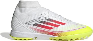 Жіночі футбольні бутси adidas F50 League Mid для гри на траві, розмір 38 2/3 EU, кольори: Cloud White, Lucid Red, Solar Yellow