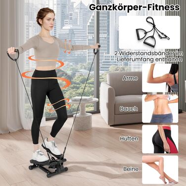 Міні степер GYMAX для дому з тросами, LCD-дисплеєм та регулюванням висоти, до 100 кг, чорний