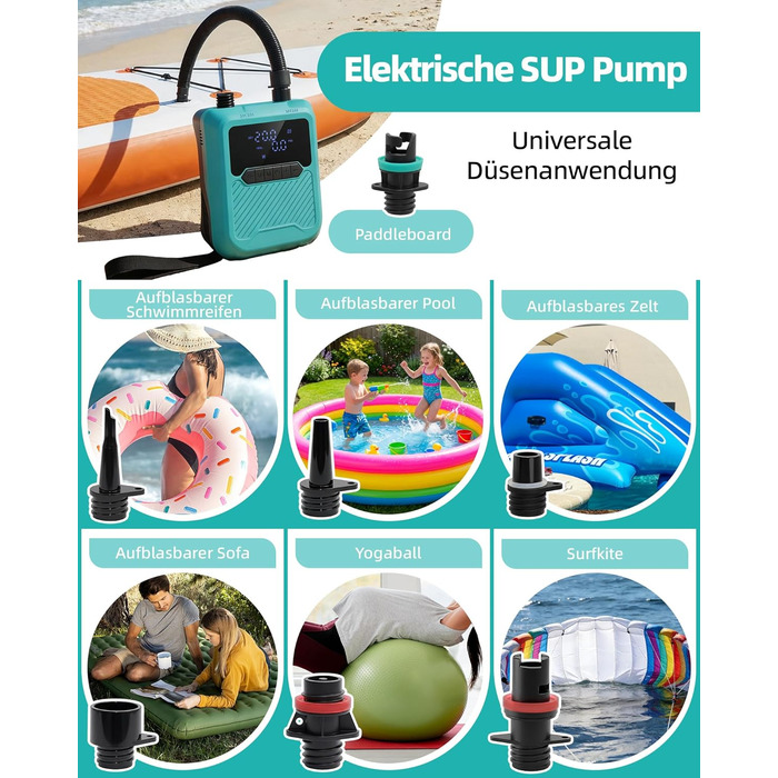 Насос електричний для SUP дошки 20PSI, 12V, автомобільний, подвійного дії, для накачування та здування SUP, каяків, надувних матраців