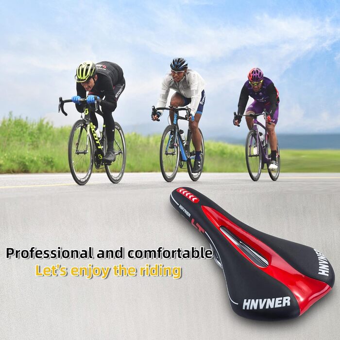 Комфортне сідло для велосипеда: ергономічне, з вирізом, 280x140x55 мм, чорно-червоне, для міських велосипедів, шосе, MTB