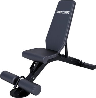 Гантельна лава GORILLA SPORTS® з регулюванням спинки (8 положень) та сидіння (3 положення), 156x51x114 см, до 400 кг, мультифункціональна, з підставкою для ніг. Підходить для тренувань спини, ніг та пресу.
