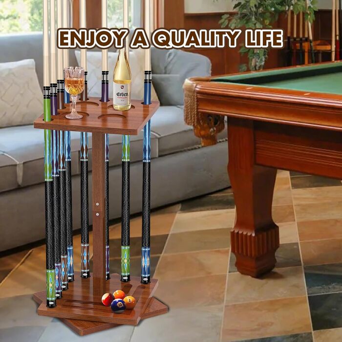 Підставка для кия для більяру, 360° обертання, стійка для кия, полиця для 8 київ, міцна дерев'яна підставка для більярдного аксесуару