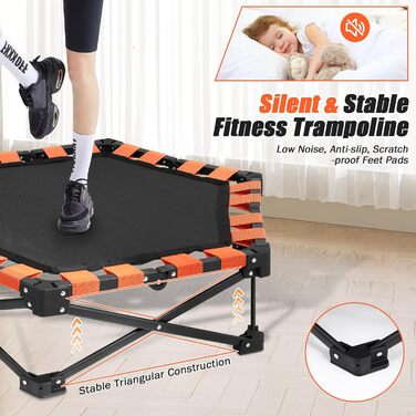 Міні-трамплін складний, вантажопідйомність 150 кг, портативний тренажер-відскочистий трамплін з регульованою ручкою з піни 41/42/45 дюймів, для дорослих та дітей, чорний/оранжевий