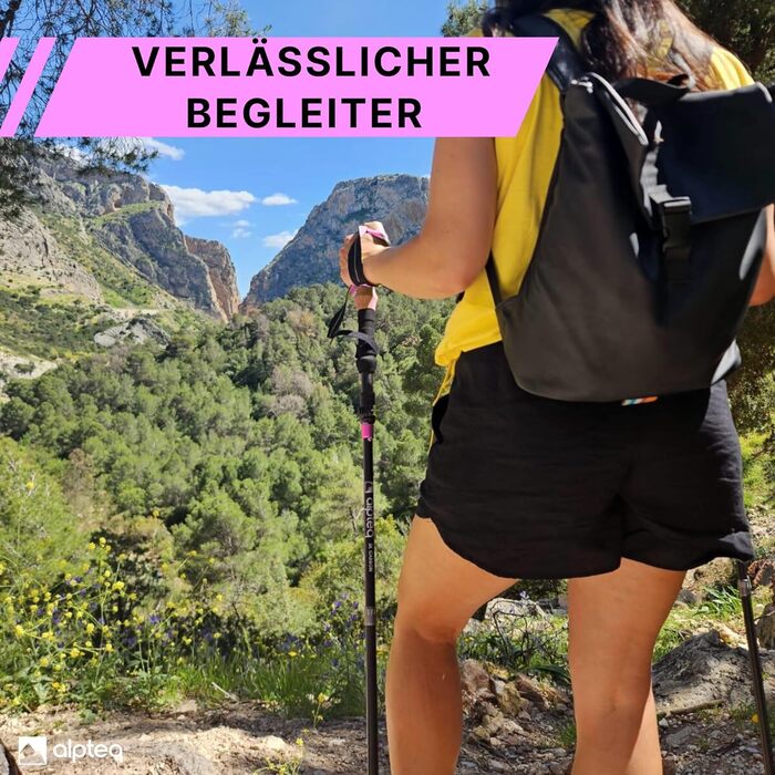 Телескопічні трекінгові палиці з карбону та алюмінію для скандинавської ходьби, регульовані (65–135 см), ергономічні, рожеві