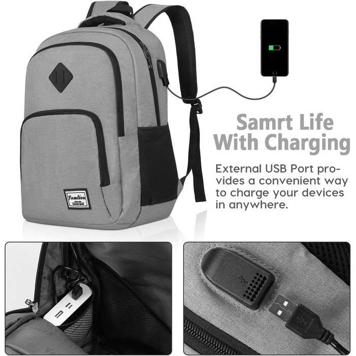 Рюкзак для ноутбука YAMTION з USB, водонепроникний, 35 л, для чоловіків і жінок, шкільний