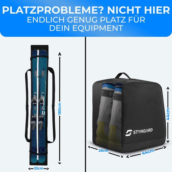 Набір STYNGARD для гірськолижного спорядження: сумка для лиж [180 см] та чохол для лижних черевиків [38 л] - міцний матеріал, якісна фурнітура, модель Courchevel (чорний-білий)