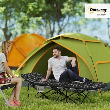 Ліжко кемпінгове складне Outsunny з матрацом, 190x67x37 см, до 150 кг, чорне - для дому, саду, подорожей