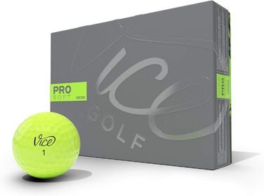 Гольф м'ячі Vice Golf Pro Soft 2020, 12 шт, 3-шаровий уретан, м'яке відчуття, стабільний політ, неон лайм/червоний, для досвідчених гравців