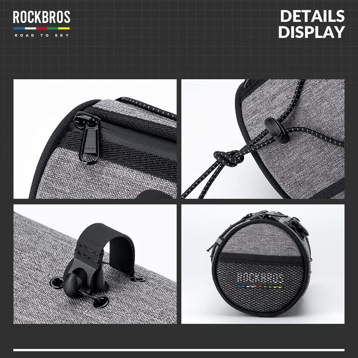 ROCKBROS велосипедна сумка на кермо 1,5 л, водовідштовхувальна, з відбивачами, сіра, для гірських, шосейних і міських велосипедів