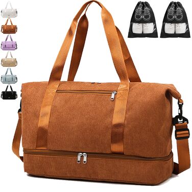 Спортивна сумка YOUYIKE для жінок та чоловіків 20-35Л з відділенням для взуття та вологих речей, дорожня сумка-вікендер для фітнесу, тренувань та подорожей (Коричнева)