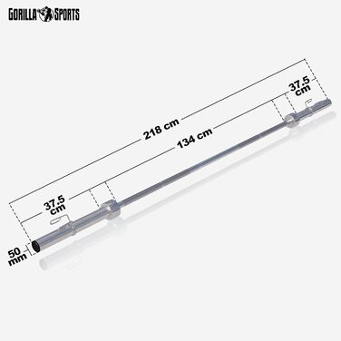 Олімпійський гриф GORILLA SPORTS 220 см, 50 мм, до 450 кг, з хромованим покриттям і замками, гриф для штанги