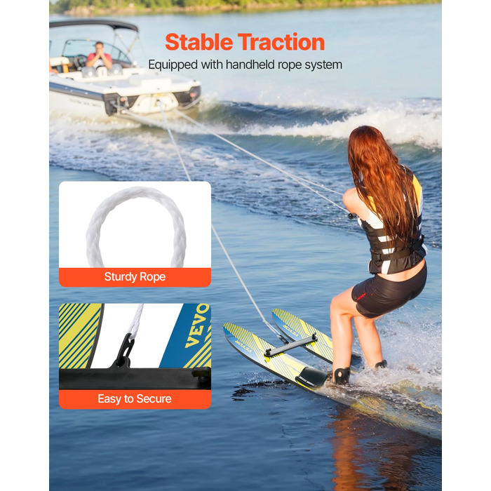 Воднолижне обладнання VEVOR для підлітків: комплект з регульованими кріпленнями X-7, подвійним тросом та знімною стійкою, до 136 кг