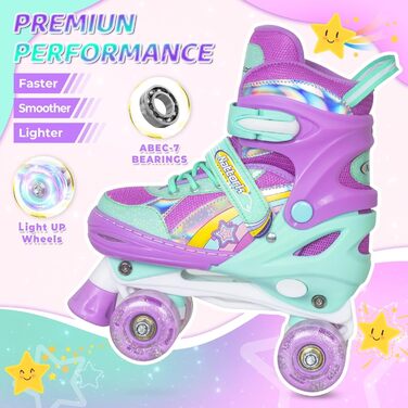 Дитячі ролики Nattork для дівчаток, 4-разове регулювання, кольори веселки – ідеальний подарунок для активного відпочинку (M (32-36 EU / 205-230 MM), Petrol)