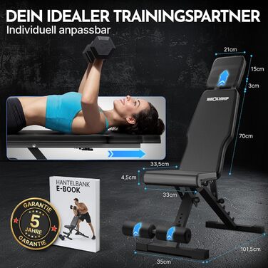 Hantelbank NEOLYMP для дому, до 450 кг, складна та регульована, карбоновий дизайн, 72 положення, з Ebook та доступом до додатку - ідеально для жиму лежачи та силових тренувань