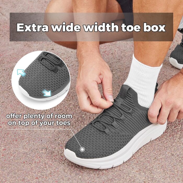 FitVille Кросівки Slip-On для чоловіків, широкі, спортивні, легкі, дихаючі, для бігу, фітнесу, активного відпочинку, залу, сірі, 44 EU