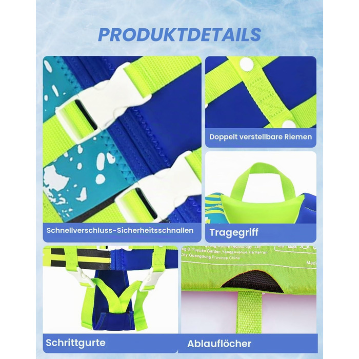 Дитячий рятувальний жилет Gogokids Float Jacket для плавання (2-9 років, 15-35 кг, S, блакитний)