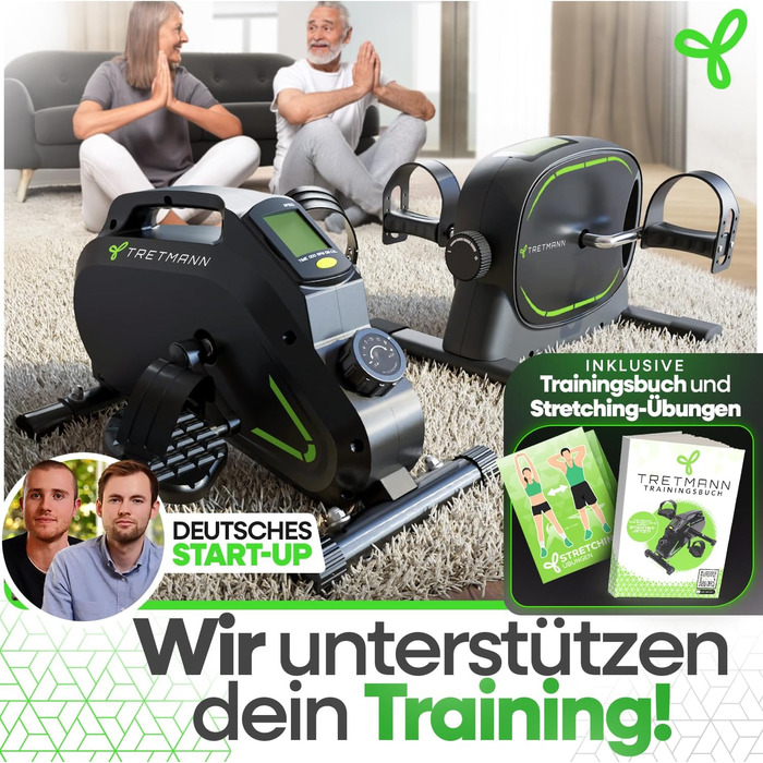 Тренажер для ніг Tretmann Pedaltrainer Pro Set: міні-велосипед для сеньйорів та реабілітації, безшумний домашній велотренажер з килимком та ременями