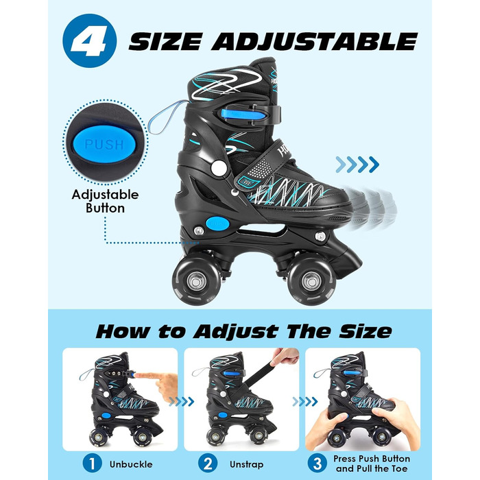 Ролики дитячі ролики для дівчаток та хлопчиків, 4 розміри, регульовані, для початківців, зручні, дихаючі, ролики для дітей, подарунок на Різдво та день народження, Roa-Violette (S, Blue-Black)
