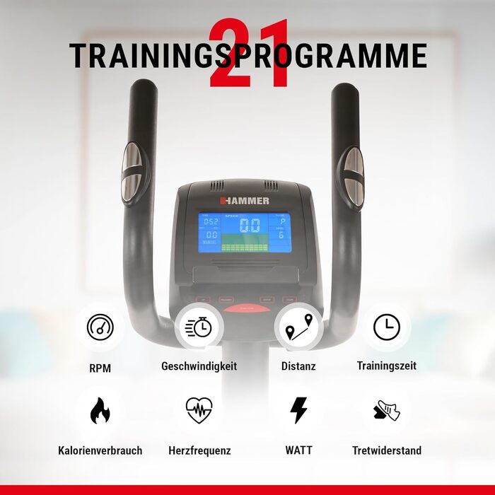 Еліптичний тренажер HAMMER Crosstech XTR BT з Glute Shaper та світлоіндикатором навантаження, 21 програма