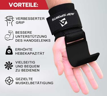 Набори гаків для важкої атлетики AQF – нековзні ручки з гумовим покриттям, 8 мм неопренова підкладка, для чоловіків та жінок (пара), ідеальні для підйому ваги та пауерліфтингу (чорний)