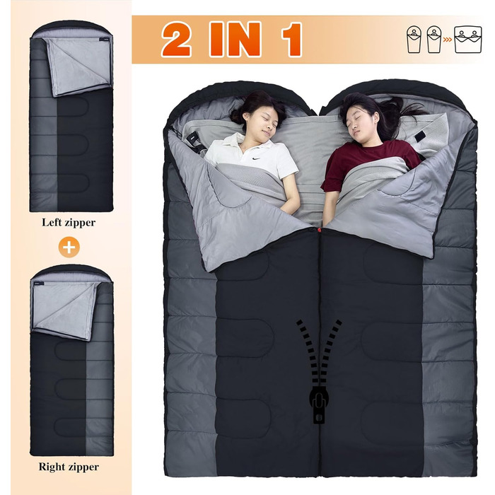 Сплячий мішок Outdoor для дорослих, зимовий, водонепроникний, 3-4 сезони, з компресійним мішком, 0℃, чорний, 220x85 см