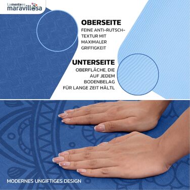 Килимок для гімнастики та йоги LA MENTE ES MARAVILLOSA з неслизькою поверхнею, сумкою та електронною книгою для занять фітнесом, пілатесом та воркаутом. Розмір 183x61 см, колір: блакитний мандала + блакитний