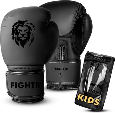 Дитячі боксерські рукавички FIGHTR для дітей та підлітків (4-6 oz) для боксу, MMA, кікбоксингу та тайського боксу, All Black, з сумкою для перенесення