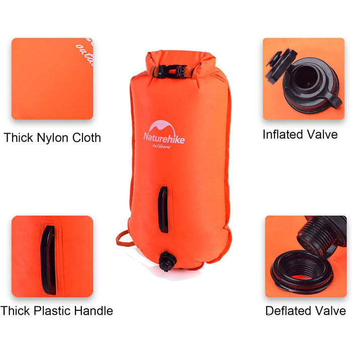 Надувна рятувальна жилетка Naturehike 18L, водонепроникний мішок для плавання, триатлону, снорклінгу, рафтингу (світло-помаранчевий)