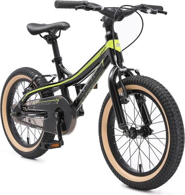 Дитяче велосипед BIKESTAR 16 дюймів: алюмінієвий MTB для дівчаток та хлопчиків 4-5 років, V-brake, чорно-зелений