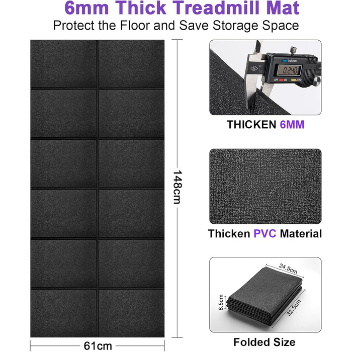 Килимок під бігову доріжку та велотренажер, захисний підкладник для фітнес-обладнання, 148×61 см, посилений