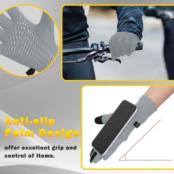 Рукавички сенсорні для велоспорту, чоловічі, сірі, L. Нековзкі, вітронепроникні, для велосипеда, бігу, їзди, лижного спорту