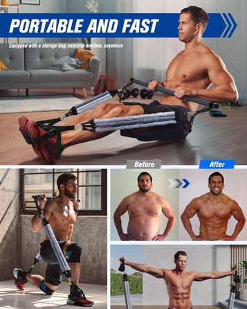 Набір для пілатесу з еластичними стрічками та стержнем для силових тренувань, 180LBS/140LBS/240LBS/360LBS, фітнес-стрічки, сірий