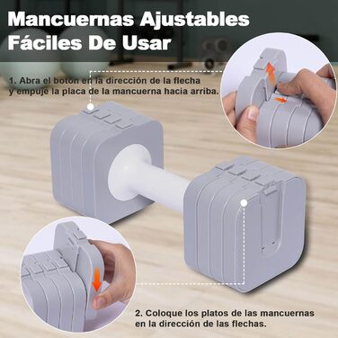 Регульовані гантелі 10 кг (2 x 5 кг), водонепроникні, компактні, легко регулюються, ідеальні для домашніх тренувань (сірі)