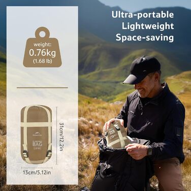 Спальний мішок Naturehike Ultraleicht: ультралегкий, 680/760г, для 3 сезонів, 190x75/205x85 см, для походів, рюкзаків, кемпінгу, 15°C, темно-коричневий/світло-коричневий-XL