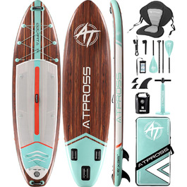 Надувний SUP-борд ATPROSS 350x89x15см, 200кг, для дорослих, зі аксесуарами, рюкзаком, для йоги, риболовлі, серфінгу, стабільний, неслизький, Kayak, Boat, Holzmaserung