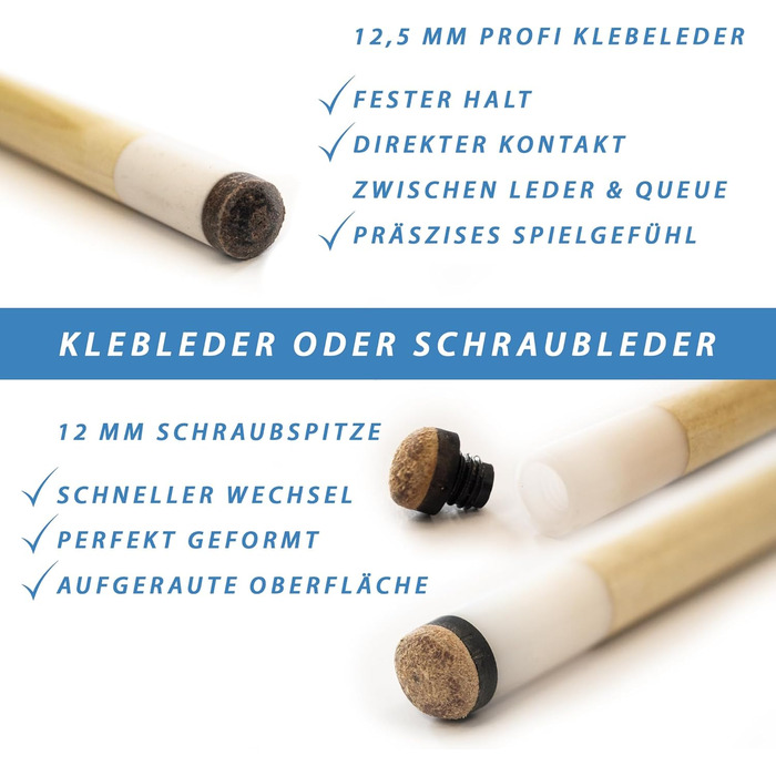 Більярдний кий Winsport Shooter Billardqueue з акацієвого дерева, преміум якість, 147 см, 2-TLG, з клеєвим або гвинтовим шкіряним наконечником 12,5 мм/12 мм, нержавіюча сталь