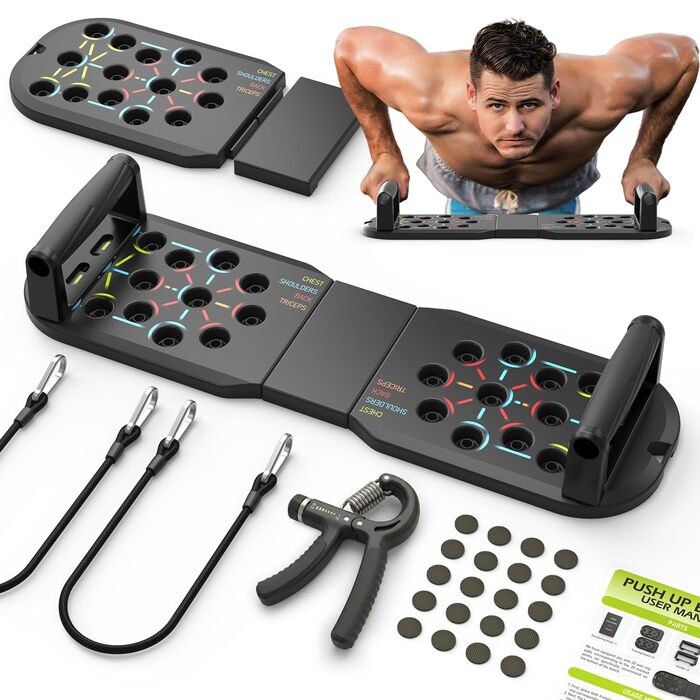Складані віджимання-грифи 20 в 1 для силових тренувань вдома, фітнес-опори для віджимань Push Up Bar, чорний набір
