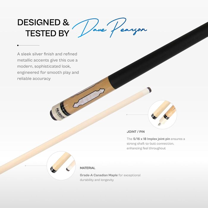 Більярдний кий Pearson Cues League Series 58 дюймів, срібний, 19 oz (з обмоткою Cool PZ)