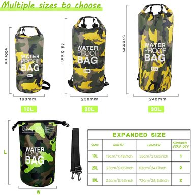 Водонепроникний мішок Dry Bag 10L/20L з регульованим плечовим ременем для плавання, рафтингу, кемпінгу, риболовлі, катання на човні, піших прогулянок та каякінгу (Жовтий)
