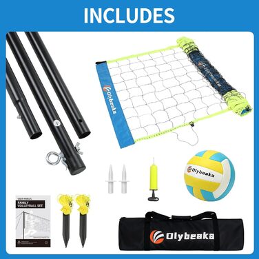 Волейбольний набір 20FT для вулиці з антипровисаючою сіткою, регульованими штангами, м'ячем PU та насосом, сумка для перенесення - миттєва установка, Blau