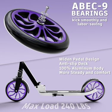 Дитячий трюковий самокат PHOEROS для дітей та дорослих, складний, з регулюванням висоти, амортизація, 200 мм колеса (білий)