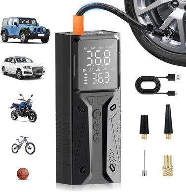 Портативний електричний насос Gerbala 6000mAh, 150PSI з цифровим дисплеєм і LED-ліхтарем для авто, велосипедів, м'ячів