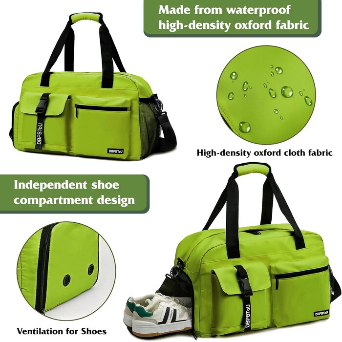 Спортивна сумка для жінок та чоловіків з відділенням для взуття та мокрих речей, водонепроникна дорожня сумка-вікенд для тренувань, залу та басейну (Зелена)